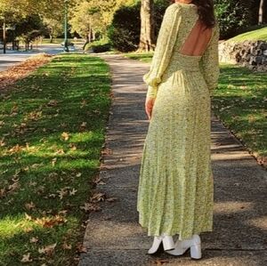 AFRM Yellow Floral Open Back Dress XS
